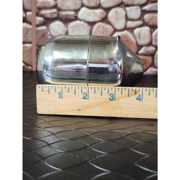 Vintage Metal Piggy Bank Silver Tone Retro Mid Century - Picture 7 of 7
